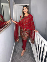 Load image into Gallery viewer, 3pc Maroon chiffon Embroidered Shalwar Kameez with Chiffon Embroidered Dupatta Stitched Suit Ready to wear HR-MAROON
