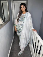 Load image into Gallery viewer, 3pc WHITE Embroidered Shalwar Kameez with Chiffon dupatta Stitched Suit Ready to wear UNQ-WHITE

