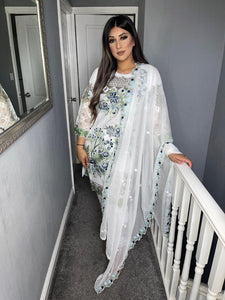3pc WHITE Embroidered Shalwar Kameez with Chiffon dupatta Stitched Suit Ready to wear UNQ-WHITE
