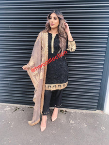 3pc Black chiffon Embroidered Shalwar Kameez with Organza Embroidered Dupatta Stitched Suit Ready to wear