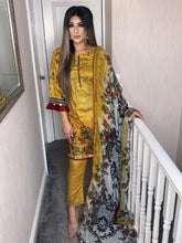 Load image into Gallery viewer, 3 pcs Stitched  Mustard Lawn suit with chiffon Dupatta Ready to wear for summer D-01
