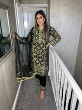 Load image into Gallery viewer, 3pc BLACK  Embroidered Shalwar Kameez Stitched Suit Ready to wear KH-BLACKORG
