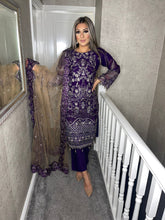 Load image into Gallery viewer, 3pc PURPLE Embroidered Shalwar Kameez with Net dupatta Stitched Suit Ready to wear HW-UQ1821
