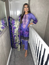 Load image into Gallery viewer, 3PC Stitched Purple shalwar Suit Ready to wear Lilen winter Wear with lilen dupatta FD-100B
