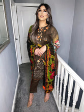 Load image into Gallery viewer, 3 pcs Stitched Dark Brown lawn shalwar Suit Ready to Wear with chiffon dupatta CH-06B
