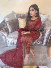 Load image into Gallery viewer, 3pc Maroon with Gold Embroidered Shalwar Kameez Stitched Suit Ready to wear
