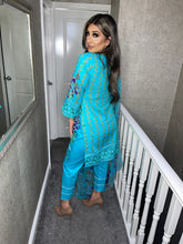 Load image into Gallery viewer, 3 pcs Stitched Blue shalwar Suit Ready to wear lawn summer Wear with chiffon dupatta AN-593B
