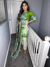 Load image into Gallery viewer, 3 pcs Stitched Green lawn shalwar Suit Ready to Wear with chiffon dupatta MB-1007A
