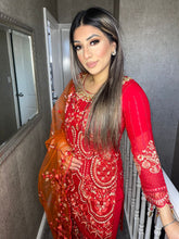 Load image into Gallery viewer, 3pc RED Embroidered Shalwar Kameez with NET dupatta Stitched Suit Ready to wear HW-1876
