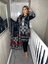 Load image into Gallery viewer, 3 pcs BLACK Lilen shalwar Suit Ready to Wear with LILEN dupatta winter MB-168B
