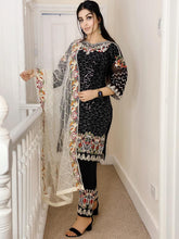 Load image into Gallery viewer, 3pc Black chiffon Embroidered Shalwar Kameez with Net Embroidered Dupatta Stitched Suit Ready to wear KH-BLACK
