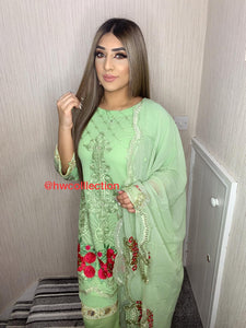 3pc Embroidered Green peplum dress Shalwar Kameez Stitched Suit Ready to wear