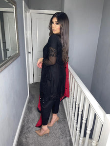 3pc Black with Red Embroidered Dupatta Shalwar Kameez Stitched Suit Ready to wear AN-BLACKRED
