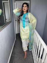 Load image into Gallery viewer, 3 pcs Stitched Yellow and White lawn shalwar Suit Ready to Wear with chiffon dupatta MB-2106A
