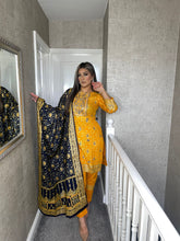 Load image into Gallery viewer, 3 pcs MUSTARD Stitched lawn shalwar Suit Ready to Wear with NAVY Lawn dupatta OB-MUSTARDNAVY
