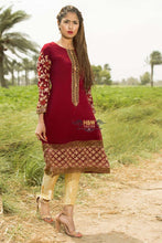 Load image into Gallery viewer, 3pc Maroon Embroidered with Gold trouser Shalwar Kameez Stitched Suit Ready to wear
