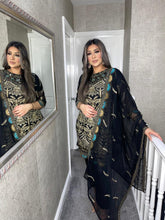 Load image into Gallery viewer, 3pc BLACK Embroidered Shalwar Kameez with Chiffon dupatta Stitched Suit Ready to wear HW-DT96
