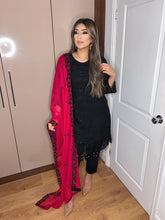 Load image into Gallery viewer, 3pc Black with Pink Embroidered Dupatta Shalwar Kameez Stitched Suit Ready to wear AN-BLACKPINK
