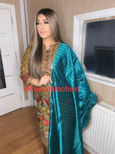 Load image into Gallery viewer, 3pc Olive Embroidered Shalwar Kameez with Blue Embroidered Dupatta Stitched Suit Ready to wear

