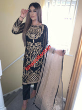 Load image into Gallery viewer, 3pc Black Embroidered Shalwar Kameez with Net Embroidered Dupatta Stitched Suit Ready to wear
