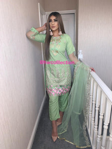 3pc light Green Embroidered Shalwar Kameez Stitched Suit Ready to wear