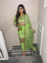 Load image into Gallery viewer, 3pc Green Embroidered Shalwar Kameez with Embroidered Chiffon Dupatta Stitched Suit Ready to wear
