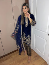 Load image into Gallery viewer, 3pc NAVY Velvet Embroidered Shalwar Kameez Stitched Suit Ready to wear HW-NAVYVELVET
