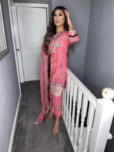 Load image into Gallery viewer, 3 pcs Stitched Pink lawn shalwar Suit Ready to Wear with chiffon dupatta AJ-D04
