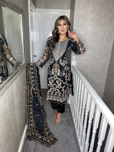 Load image into Gallery viewer, 3pc BLACK Embroidered Shalwar Kameez with ORGANZA dupatta Stitched Suit Ready to wear HW-BLACK01
