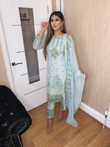 3pc Embroidered Light Turquoise Shalwar Kameez Stitched Suit Ready to wear FP-55004-E