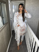 Load image into Gallery viewer, 3pc WHITE Embroidered Shalwar Kameez with Chiffon dupatta Stitched Suit Ready to wear HW-RMWHITE
