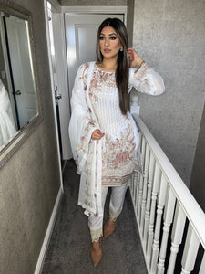 3pc WHITE Embroidered Shalwar Kameez with Chiffon dupatta Stitched Suit Ready to wear HW-RMWHITE