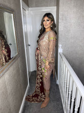 Load image into Gallery viewer, 3pc Nude Embroidered suit with Maroon Chiffon dupatta Stitched Suit Ready to wear HW-NUDEMAROON
