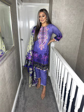 Load image into Gallery viewer, 3PC Stitched Purple shalwar Suit Ready to wear Lilen winter Wear with lilen dupatta FD-100B
