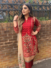 Load image into Gallery viewer, 3pc Maroon Embroidered Chiffon Shalwar Kameez Stitched Suit Ready to wear
