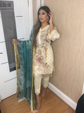 Load image into Gallery viewer, 3 pcs Stitched Cream Lawn suit with chiffon Dupatta Ready to wear for summer D-08
