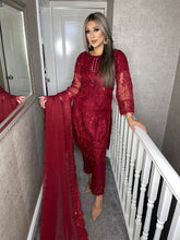 Load image into Gallery viewer, 3pc MAROON Embroidered Shalwar Kameez with NET dupatta Stitched Suit Ready to wear HW-JFMAROON
