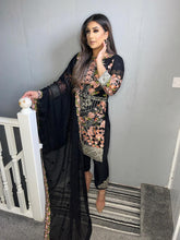 Load image into Gallery viewer, 3pc Black chiffon Embroidered Shalwar Kameez with Chiffon Dupatta Stitched Suit Ready to wear UNQ-BLACK

