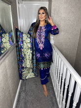 Load image into Gallery viewer, 3PC Stitched Midnight Blue shalwar Suit Ready to wear Lilen winter Wear with lilen dupatta FD-100A
