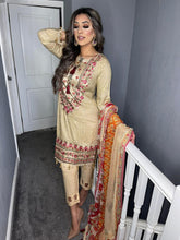 Load image into Gallery viewer, 3 pcs Beige Lilen shalwar Suit Ready to Wear with chiffon dupatta winter MB-1000A
