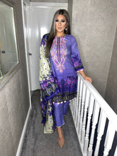 Load image into Gallery viewer, 3PC Stitched Purple shalwar Suit Ready to wear Lilen winter Wear with lilen dupatta FD-100B
