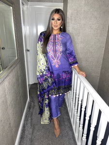 3PC Stitched Purple shalwar Suit Ready to wear Lilen winter Wear with lilen dupatta FD-100B