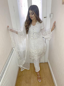 3pc white with Embroidered Dupatta Shalwar Kameez Stitched Suit Ready to wear AA-WHITE