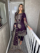 Load image into Gallery viewer, 3pc PURPLE Embroidered Shalwar Kameez with NET dupatta Stitched Suit Ready to wear HW-RMPURPLE01
