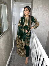 Load image into Gallery viewer, 3pc GREEN Embroidered Shalwar Kameez with Net dupatta Stitched Suit Ready to wear HW-GREEN
