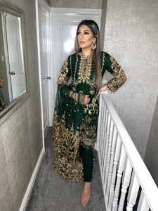 3pc GREEN Embroidered Shalwar Kameez with Net dupatta Stitched Suit Ready to wear HW-GREEN