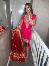 Load image into Gallery viewer, 3pc PINK Net Embroidered suit with Banarsi Dupatta Stitched Suit Ready to wear HW-NETPINK
