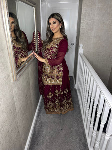 3pc MAROON Embroidered Lehenga Shalwar Kameez Stitched Suit Ready to wear HW-MAROON01