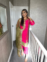 Load image into Gallery viewer, 3pc PINK Embroidered Shalwar Kameez with NET dupatta Stitched Suit Ready to wear AN-PINKOLIVE
