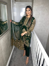 Load image into Gallery viewer, 3pc GREEN Embroidered Shalwar Kameez with Net dupatta Stitched Suit Ready to wear HW-GREEN
